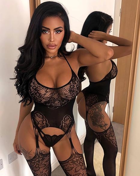 XIUSEMY Lingerie for Women Fishnet Bodystocking Attached Stockings Sexy Bodysuit Soft Nightwear Plus Size