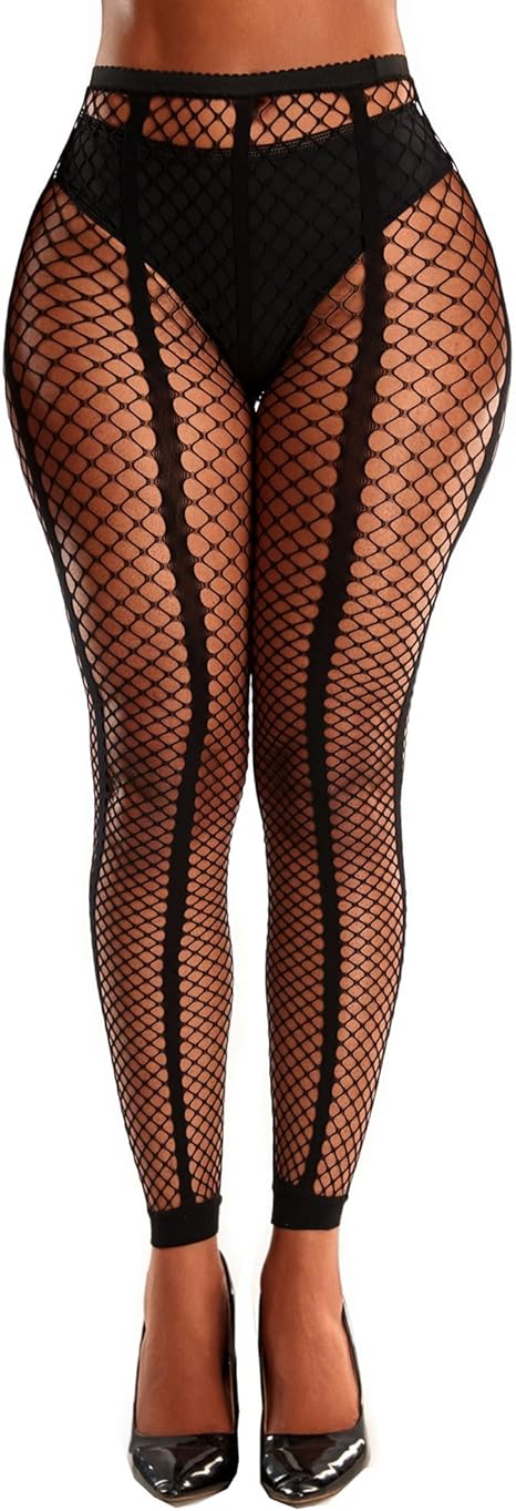 Xiusemy Womens Fishnet Tights Sexy Stockings Black Stripe Pantyhose Leggings