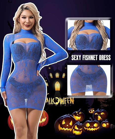 Hilergy Sexy Lingerie Dress for Women Fishnet Hollow Out Bodycon Stretchy Nightwear Exotic Beach Cover Up Outfit