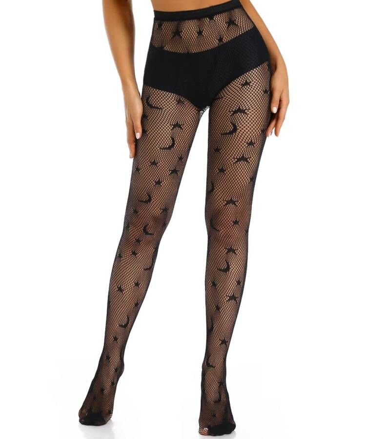 Xiusemy Women Sexy Tights Fishnet Stockings Patterned Tights Thigh-High Black Socks Lace Leggings Pantyhose