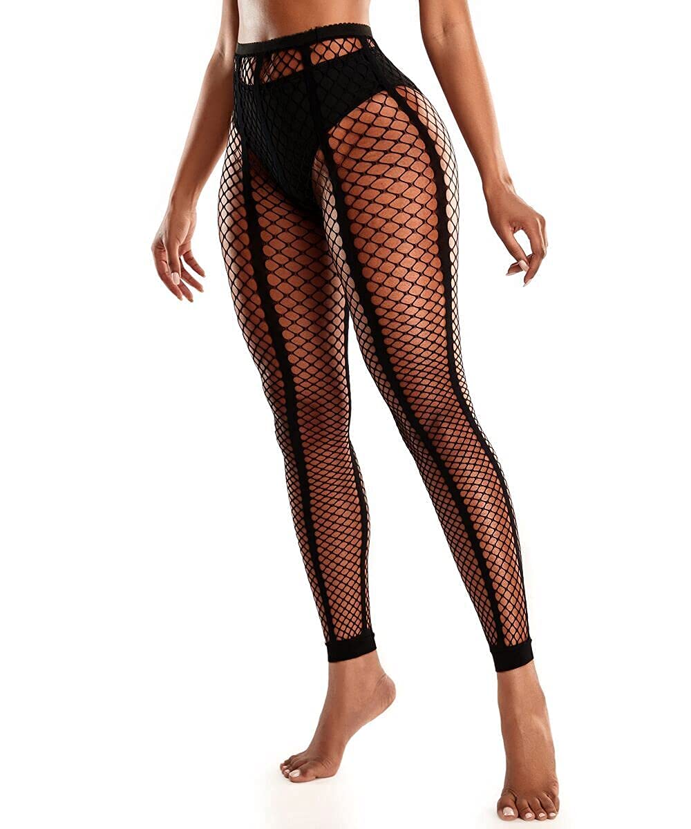 Xiusemy Womens Fishnet Tights Sexy Stockings Black Stripe Pantyhose Leggings